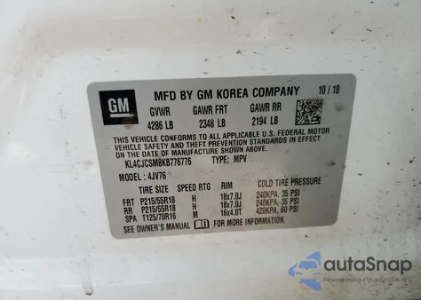 2019 Buick Encore Essence from USA, damaged, VIN KL4CJCSM8KB776776